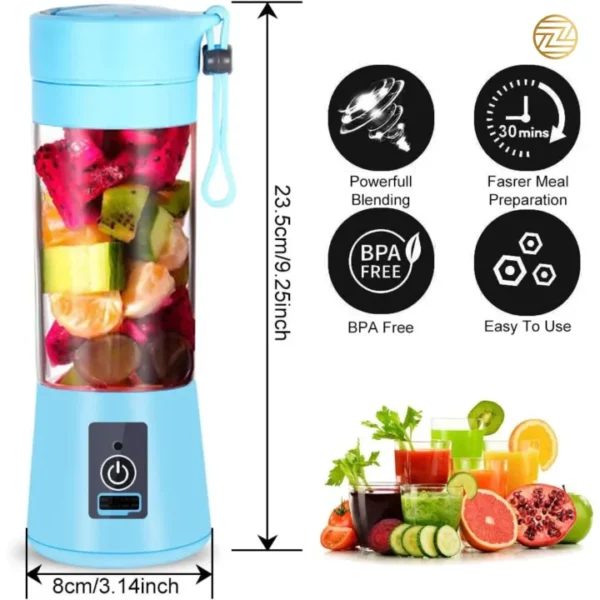 Mini Portable Usb Rechargeable Juicer Blender Mixer 6 Blades 380ml