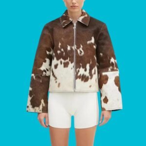 Women’s Brown White Cowhide Leather Jacket Western Style Casual Festival Wear