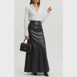 Genuine Leather Black lambskin maxi skirt Gift for her